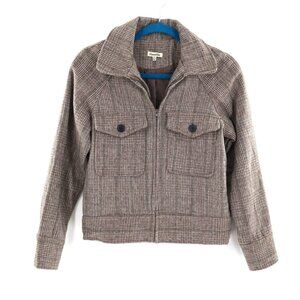 Camellia Plaid Tweed Wool Jacket Women's XS Brown Academia Classic Casual Winter